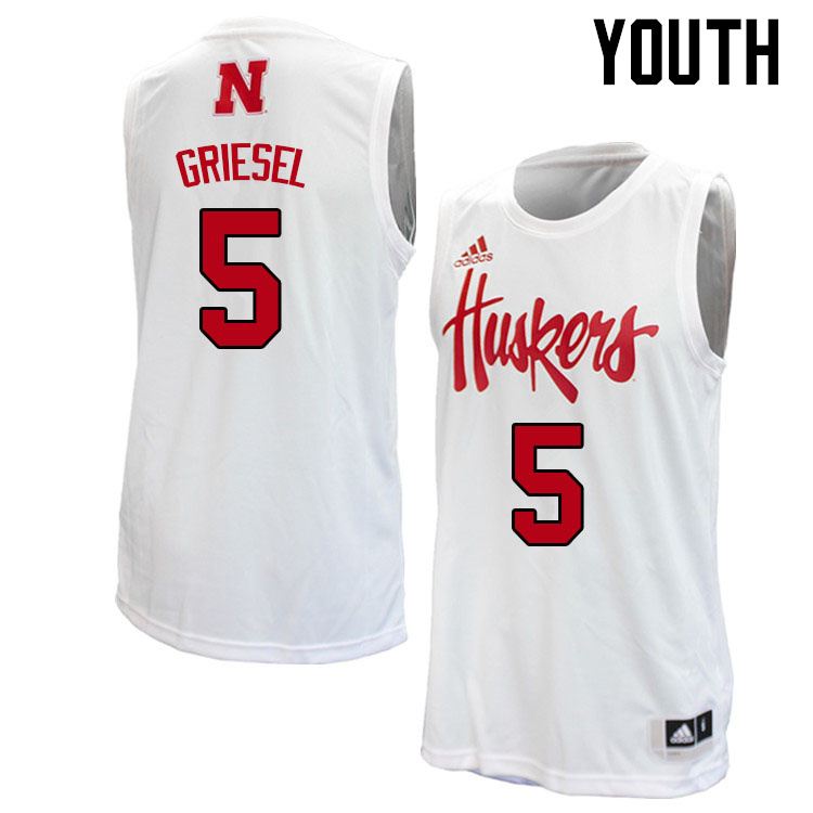 Youth #5 Sam Griesel Nebraska Cornhuskers College Basketball Jerseys Sale-White